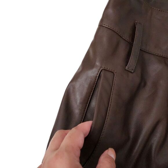 Marissa Webb Pants Womens 2 Brown Lamb Leather Cropped Straight Leg High-Rise - Picture 6 of 16